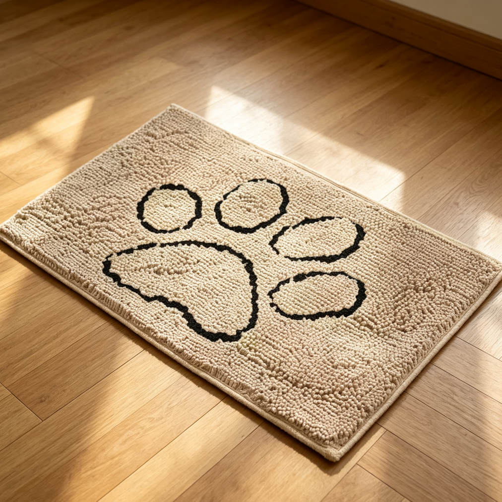 Brown Muddy Dog Mat Super Absorbent Non-Slip Paw Print - Image 2