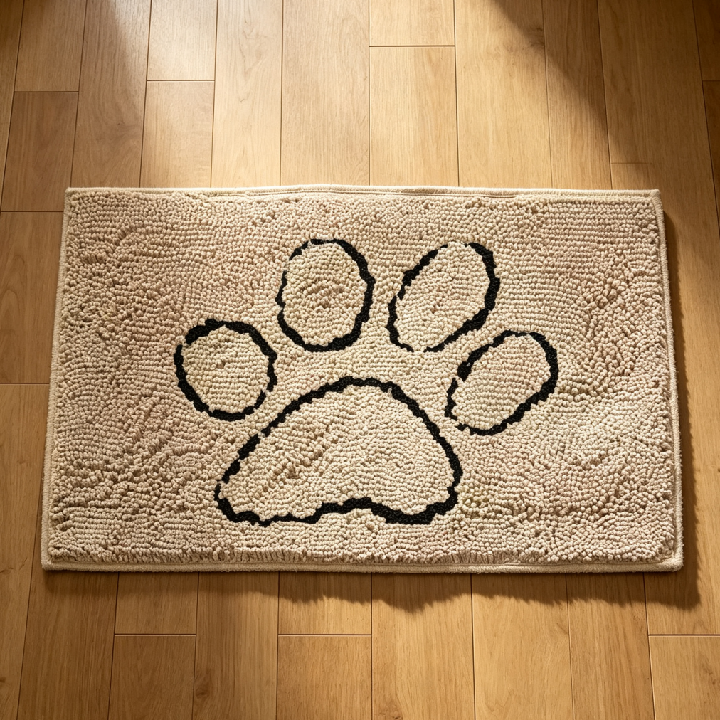 Brown Muddy Dog Mat Super Absorbent Non-Slip Paw Print