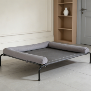 Large Grey Cooling Elevated Dog Bed with Slope Headrest