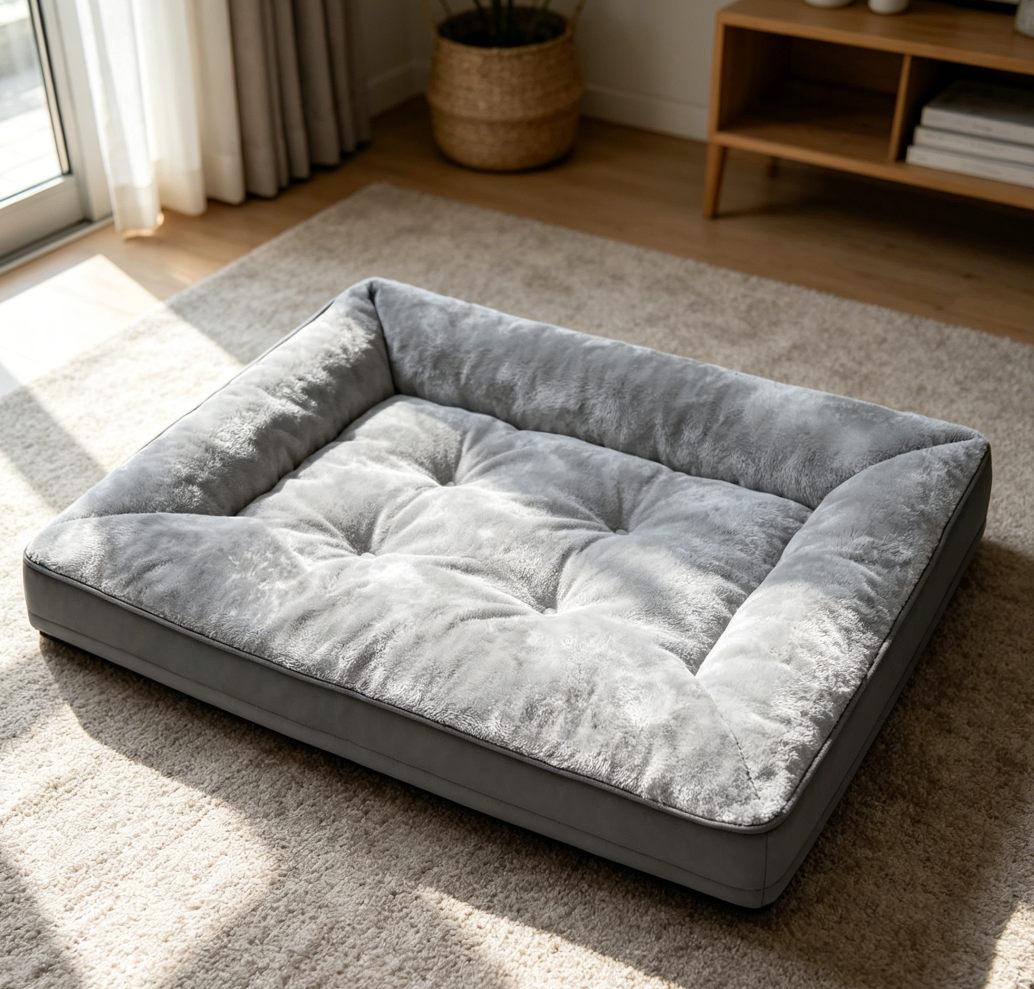 Grey Plush Waterproof Washable Crate Bed - Image 2