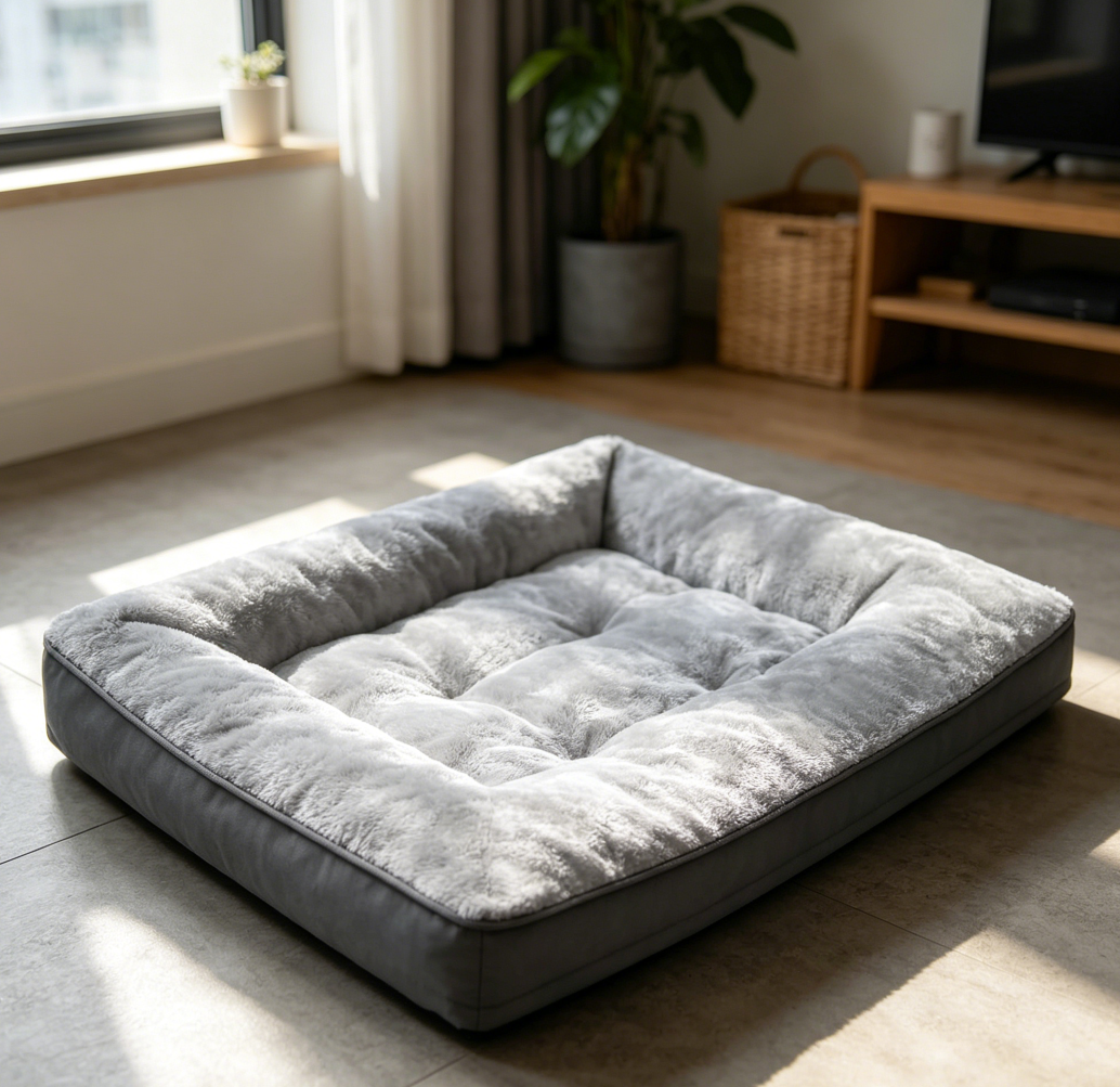 Grey Plush Waterproof Washable Crate Bed