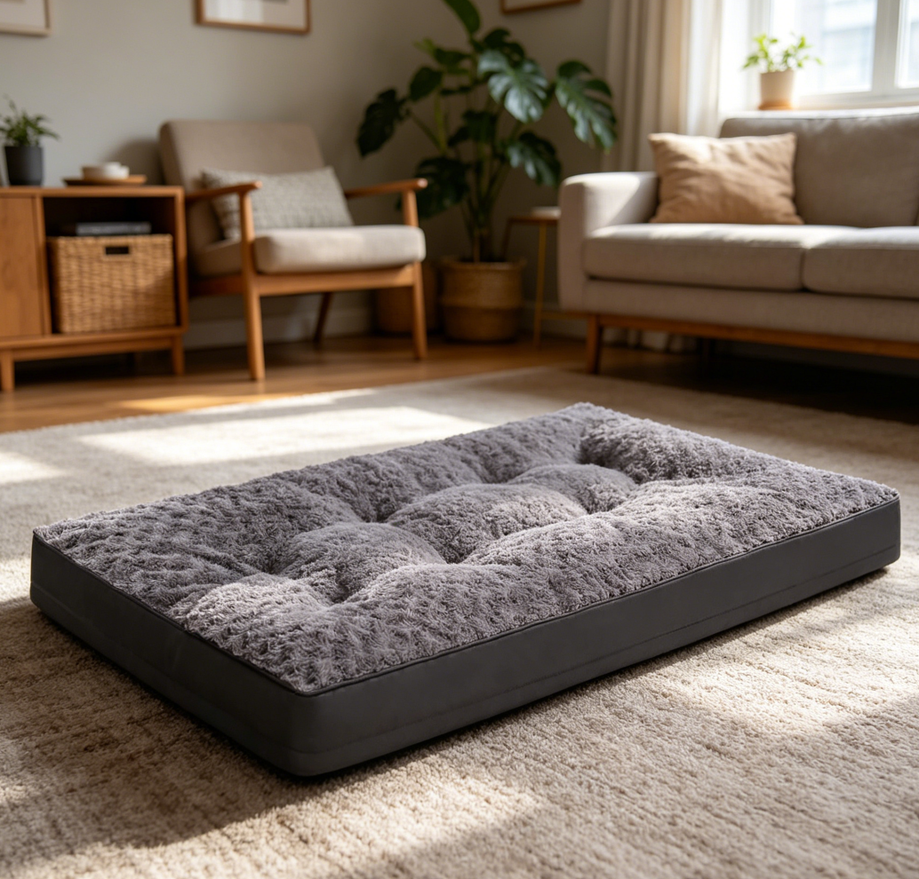 Grey Rose Velvet Waterproof Crate Bed