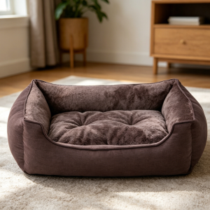 Dark Brown Bolster Dog Bed with Waterproof Lining