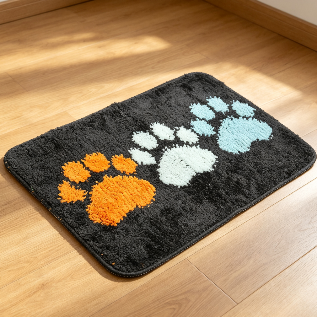 Microfiber Pet Mat Absorbent Non-Slip Washable Three Paw Prints - Image 2