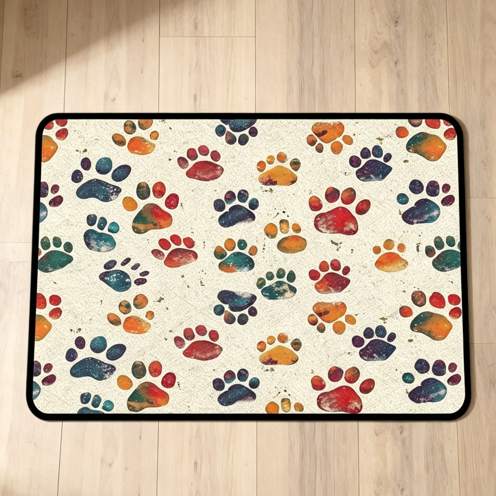 Dog Paw Print Door Mat Non-Slip Absorbent Washable Low Profile