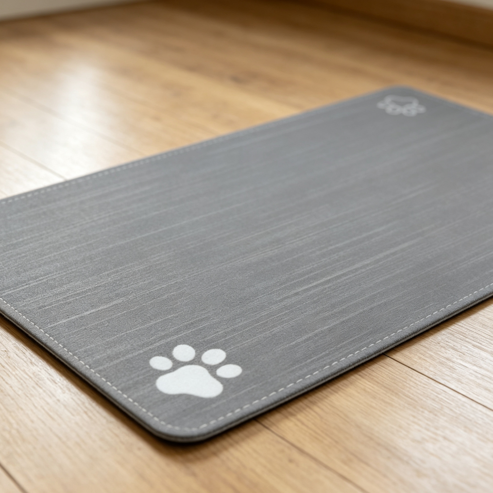 Grey Dog Paw Pet Feeding Mat Absorbent Non-Slip Quick Dry - Image 2