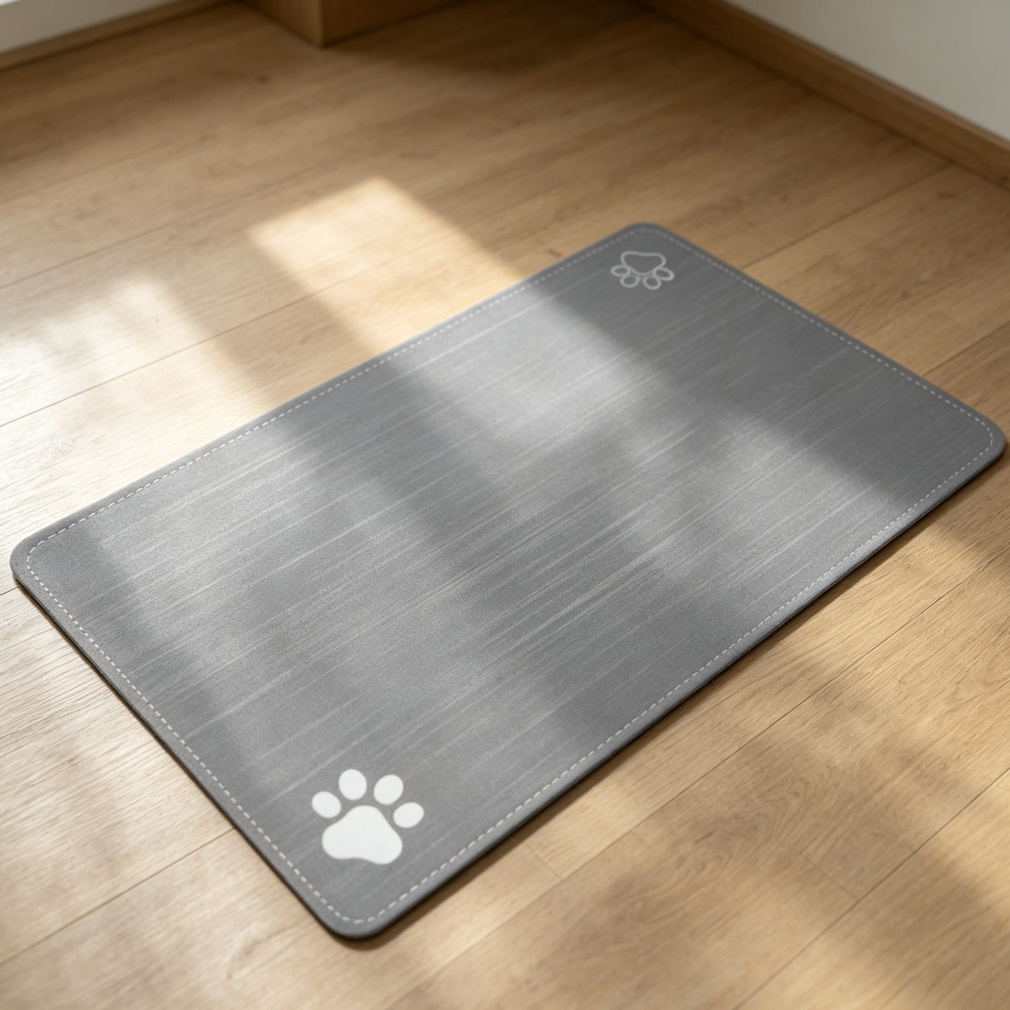Grey Dog Paw Pet Feeding Mat Absorbent Non-Slip Quick Dry