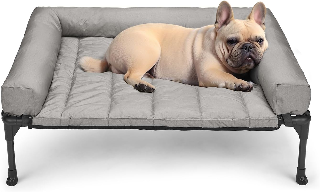 Grey Cooling Elevated Dog Bed Removable Bolster