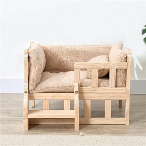 Wooden Elevated Dog Bed with Steps