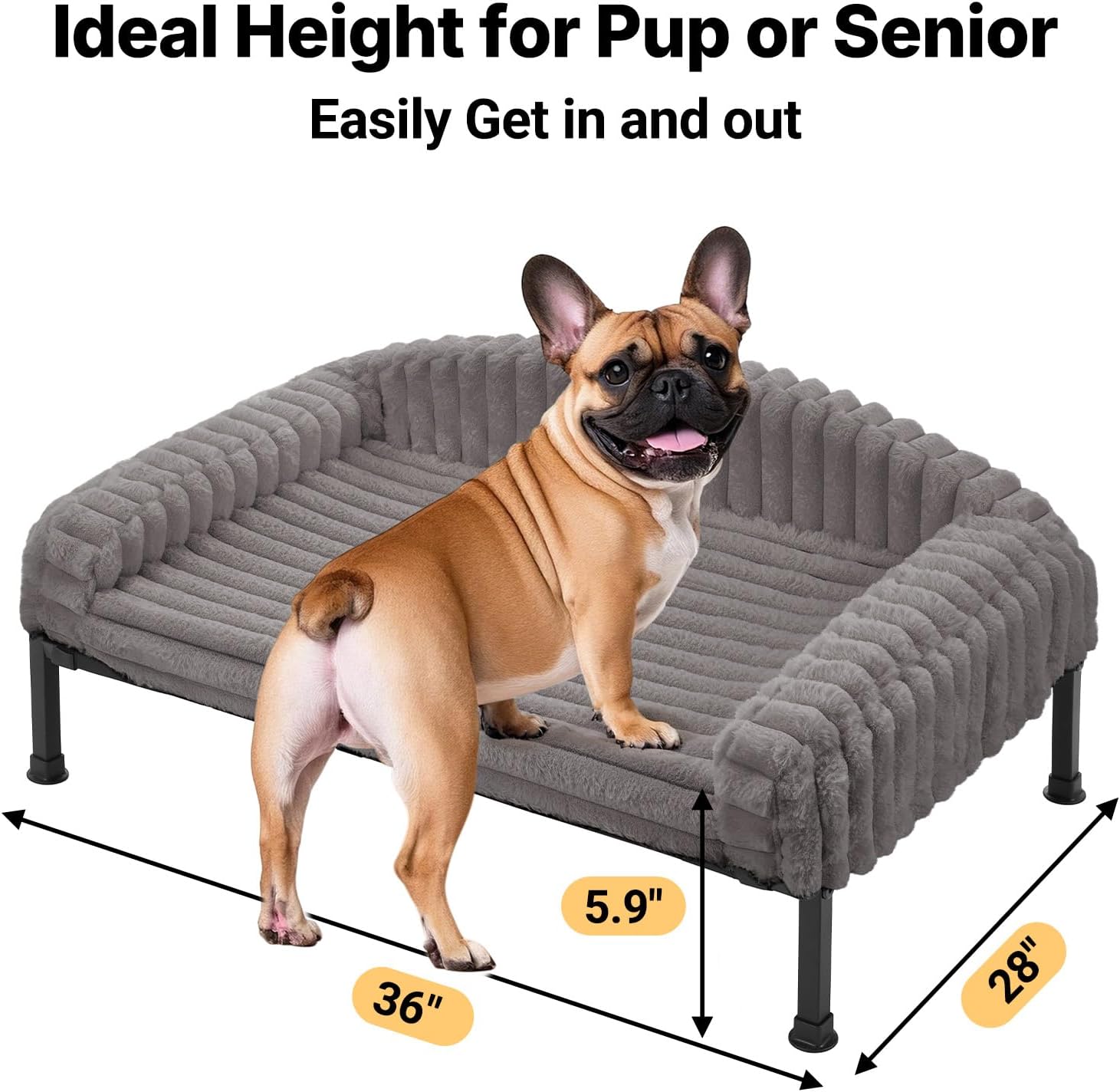 Grey Elevated Dog Bed with Fluffy Bolster - Image 2