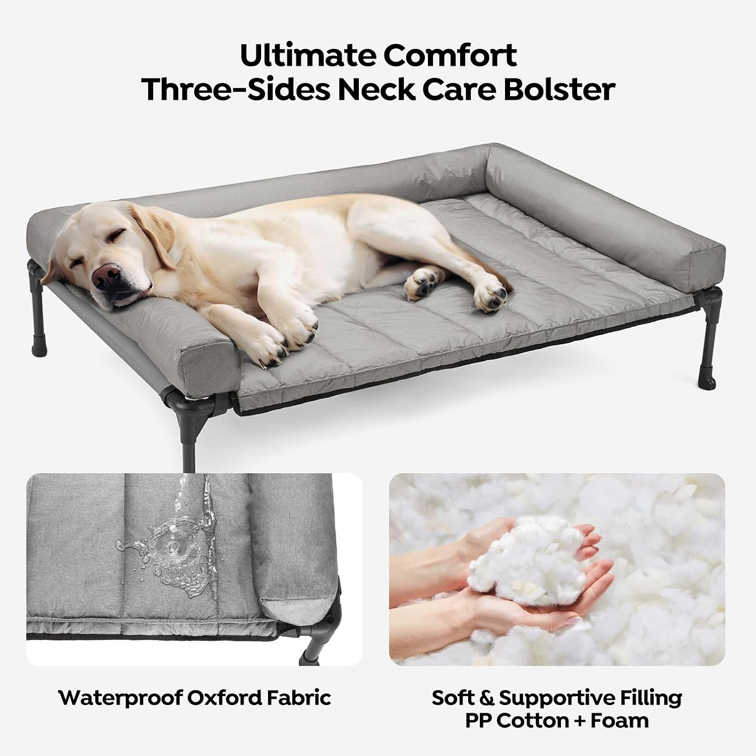 Grey Cooling Elevated Dog Bed Removable Bolster - Image 2