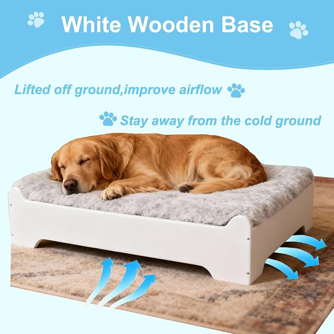 Medium Elevated Wooden Dog Bed with Cushion - Image 2