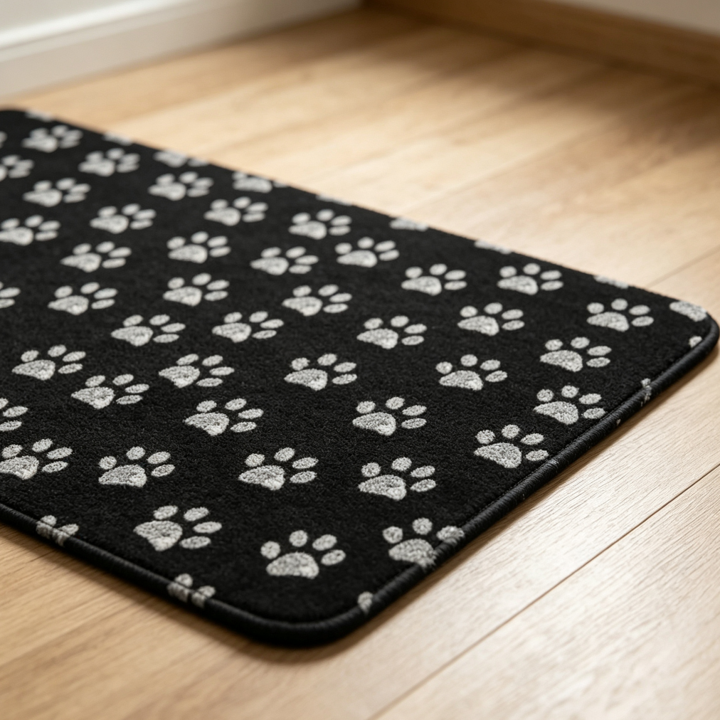 White Doodle Paw Bath Mat Non-Slip Quick Dry Absorbent Thin - Image 2