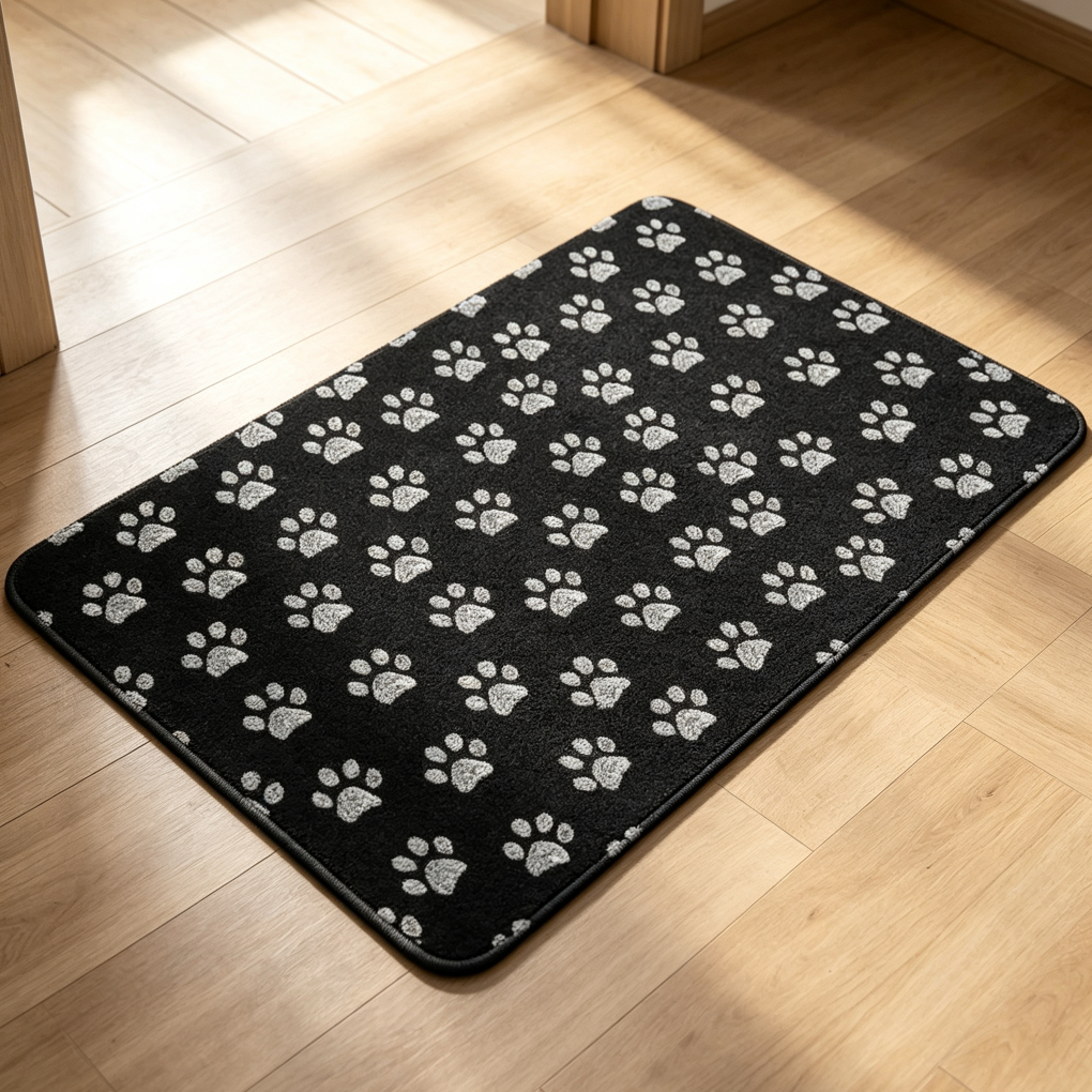 White Doodle Paw Bath Mat Non-Slip Quick Dry Absorbent Thin