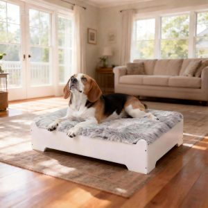 Medium Elevated Wooden Dog Bed with Cushion