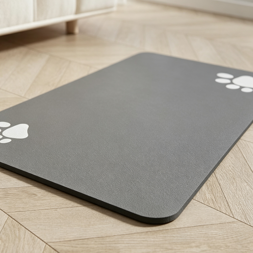 Grey Non-Slip Absorbent Dog Food Bowl Mat - Image 2