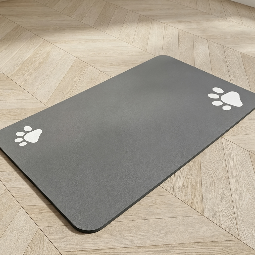 Grey Non-Slip Absorbent Dog Food Bowl Mat